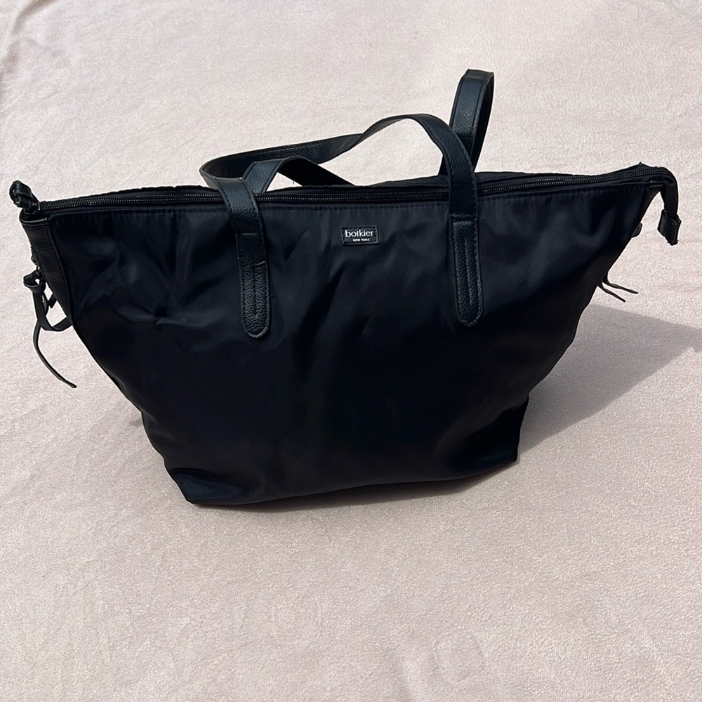 Nwot Botkier New York Black Tote Nylon Vegan Leather Trim Zip Shoulder Bag